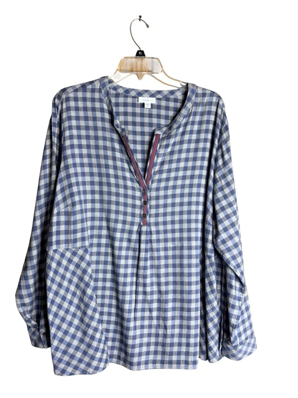 J. Jill Blue Gingham Mixed Plaid Tunic Top 2X